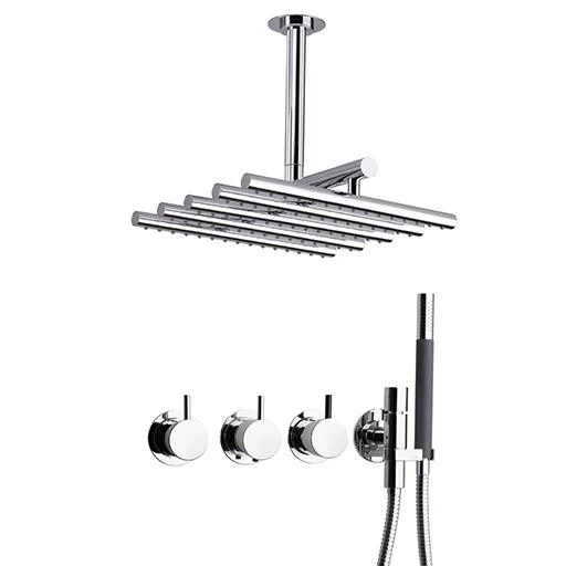 Vola 5471R-051A Brusebatteri m/Termostat, Hoved- og Håndbruser, Messing natur
