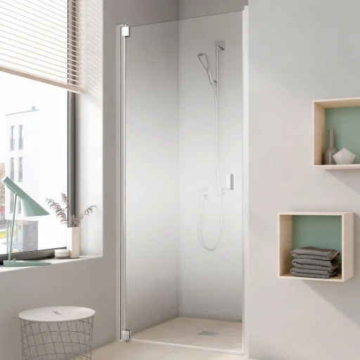 Kermi Raya 1WL brusedør 90x200 cm, venstrevendt, til niche eller med fast væg TWD, klart glas/120 cm frostet glas