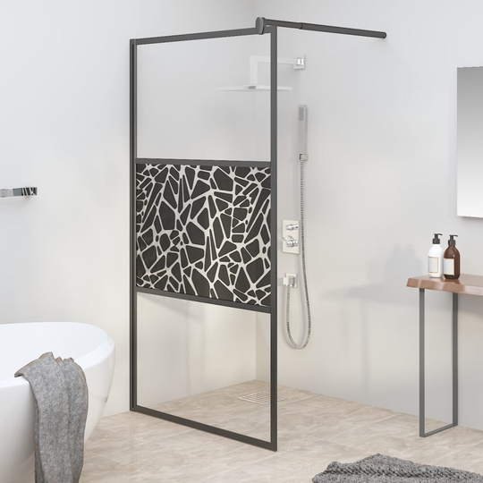 vidaXL brusevæg 115x195 cm sikkerhedsglas med stendesign sort
