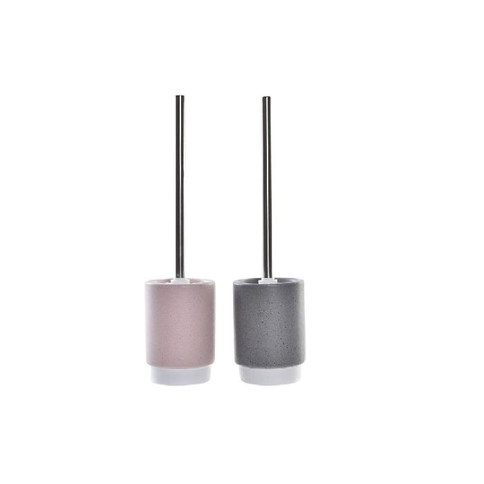 Toiletbørste DKD Home Decor Urban Sølvfarvet Grå Aluminium Lyserød (9,8 x 9,8 x 39 cm) (2 enheder)