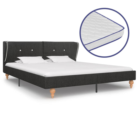 vidaXL seng med madras i memoryskum 180 x 200 cm sækkelærred mørkegrå