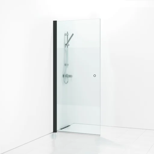 Svedbergs Skoga svingbar brusevæg 87 cm, frostet glas/matsort, m/hulgreb