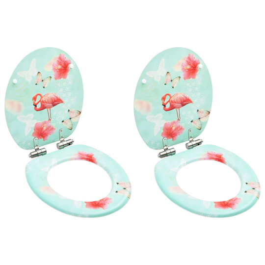 vidaXL toiletsæder med soft close-låg 2 stk. MDF flamingodesign