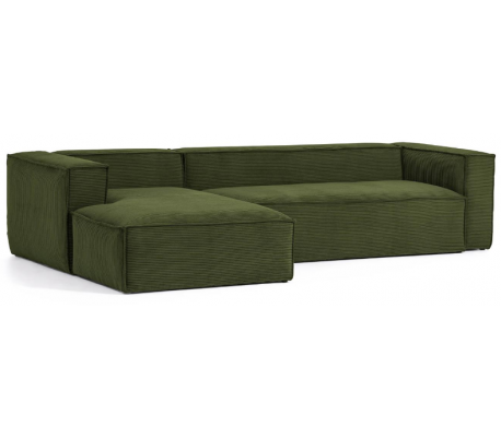 Blok venstrevendt chaiselong sofa i velour ripcurl 300 x 174 cm - Grøn