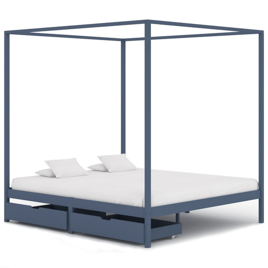 vidaXL sengestel til himmelseng med 2 skuffer 180x200 cm fyrretræ grå