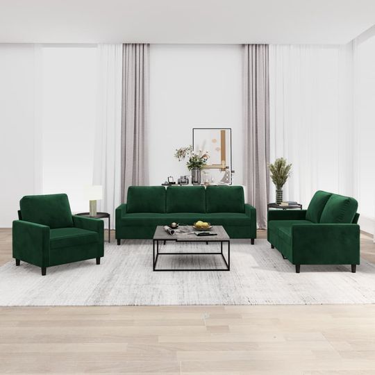 vidaXL sofasæt 3 dele med hynder velour mørkegrøn