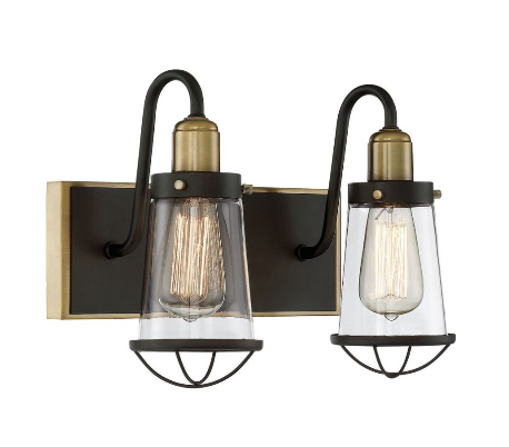 Lansing 2 Badeværelseslampe B34 cm - Varm messing + Antik bronze/Klar