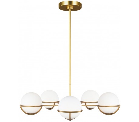 Apollo 5 Lysekrone i messing og glas Ø81,3 cm 5 x G9 LED - Hvid/Brændt messing