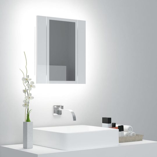 vidaXL badeværelsesskab m. spejl og LED-lys 40x12x45 cm hvid højglans