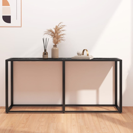 vidaXL konsolbord 160x35x75,5 cm hærdet glas sort marmor