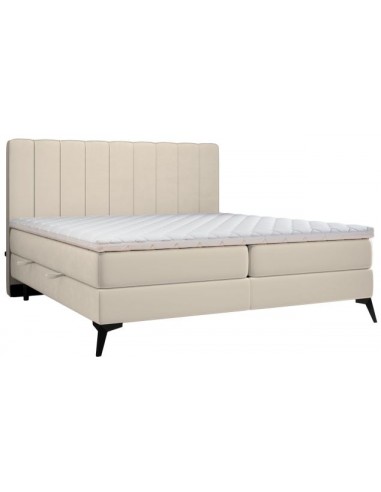 Aggaz kontinentalseng med opbevaring og sengegavl 180 x 200 cm med 7 komfortzoner - Sort/Lys beige