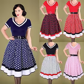 Audrey Hepburn Plus Størrelser Prikket Retro / vintage 1950'erne Cocktail Kjole Vintage kjole Sommer Kjoler Festkjole Dame Voksne Kostume Årgang Cosplay Kortær