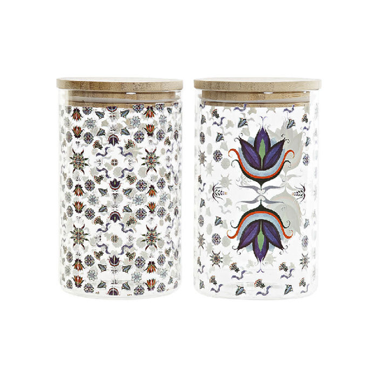 Blik DKD Home Decor Bambus Borosilikatglas Traditionel Flise (1 L) (2 pcs) (10 x 10 x 17 cm)