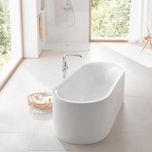 Grohe Essence badekar 180x80 cm, fritstående, med overløb, alpinhvid
