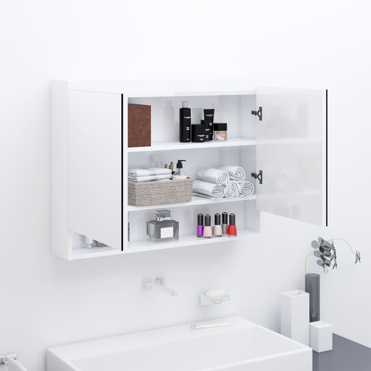 vidaXL badeværelsesskab med spejl 80x15x60 cm MDF skinnende hvid