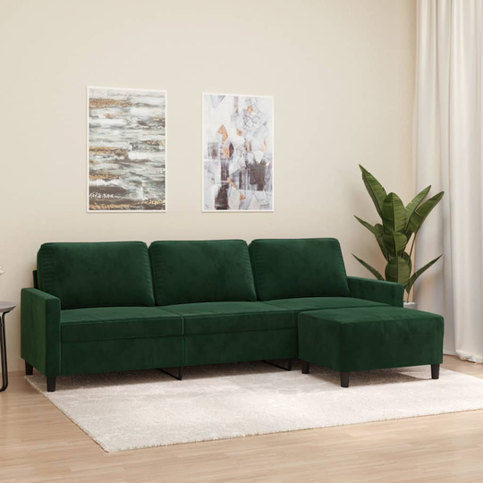 vidaXL 3-personers sofa med fodskammel 210 cm velour Mørkegrøn