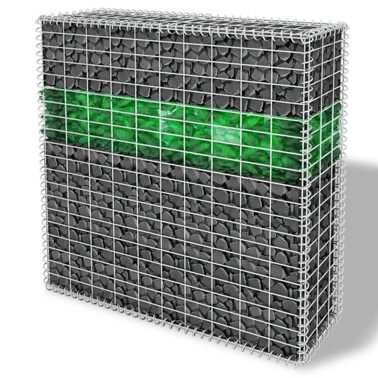 vidaXL gabionvæg med glassten LED-lampe 100 x 30 x 100 cm