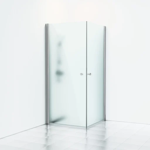 Svedbergs Skoga Brusehjørne 80 x 100 cm, frostet glas/blank alu, m/knopgreb