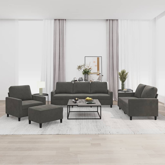 vidaXL sofasæt 4 dele med hynder velour mørkegrå