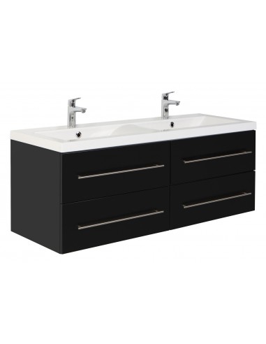 Aurelion dobbelt komplet badmiljø i mdf og mineralsten H56,5 x B143,5 cm - Sort højglans