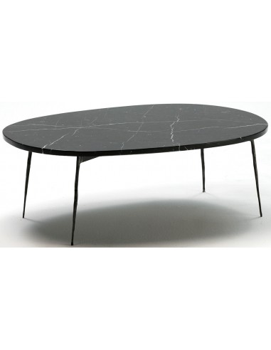 Sofabord i marmor og jern 100 x 70 cm - Sort/Sort marmor