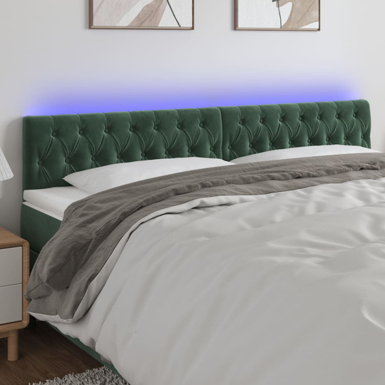 vidaXL sengegavl med LED-lys 180x7x78/88 cm velour mørkegrøn