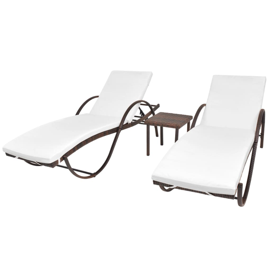 vidaXL liggestole 2 stk. med bord polyrattan brun