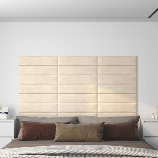 vidaXL vægpaneler 12 stk. 60x15 cm 1,08 m² fløjl cremefarvet