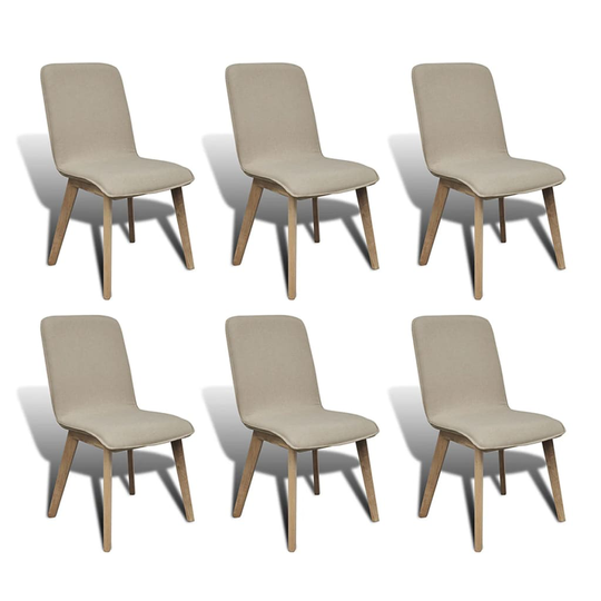 vidaXL spisebordsstole 6 stk. beige stof massivt egetræ
