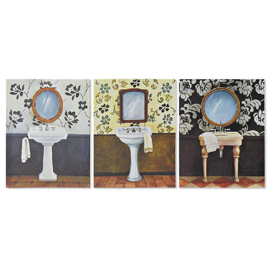 Maleri DKD Home Decor Lærred Toiletter (3 pcs) (30 x 1.8 x 40 cm)
