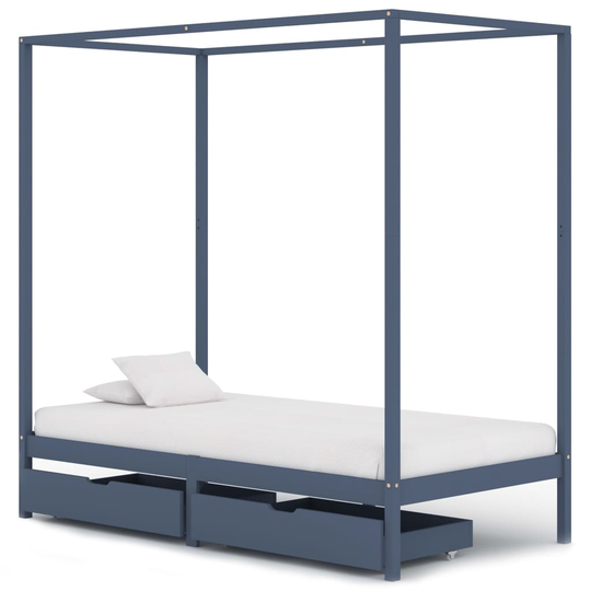 vidaXL sengestel til himmelseng med 2 skuffer 90x200 cm fyrretræ grå