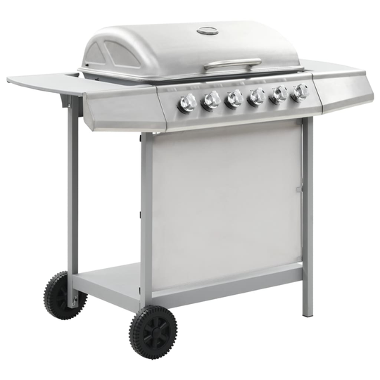 vidaXL gasgrill med 6 madlavningszoner rustfrit stål sølvfarvet