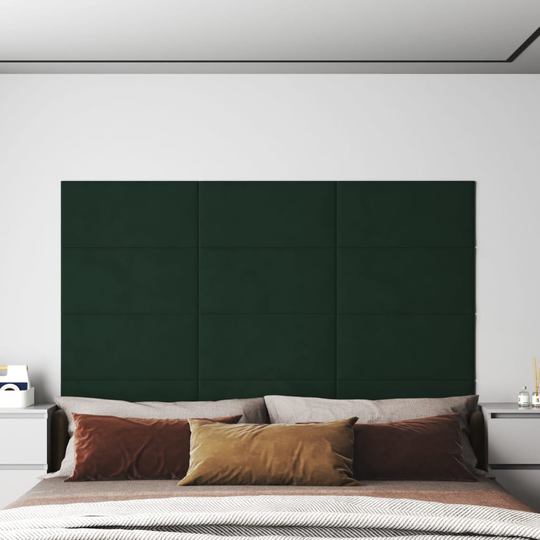 vidaXL vægpaneler 12 stk. 60x30 cm 2,16 m² fløjl mørkegrøn
