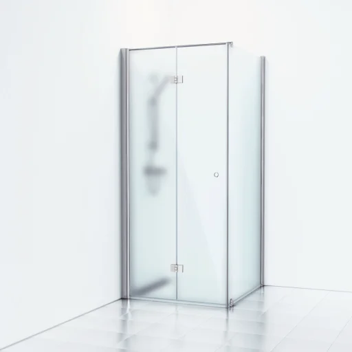 Svedbergs Skoga Brusehjørne 80 x 73 cm, foldedør og fast væg, frostet glas/mat alu