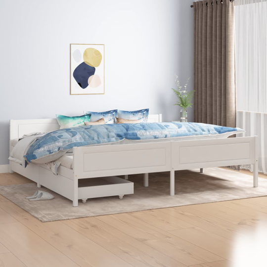 vidaXL sengeramme med 2 skuffer 200x200 cm massivt fyrretræ hvid