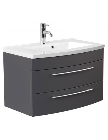 Luna komplet badmiljø i mdf og mineralsten H53 x B82 cm - Antracit højglans