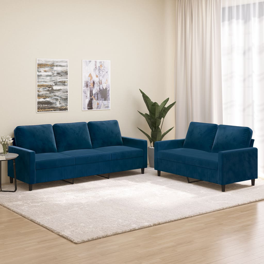 vidaXL sofasæt 2 dele med hynder velour blå