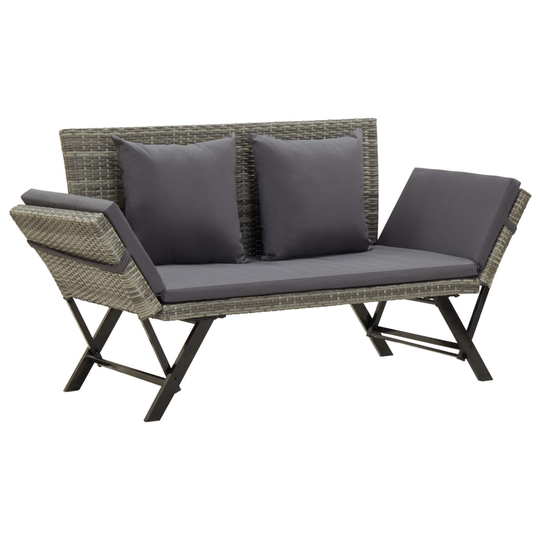 vidaXL havebænk med hynder 176 cm polyrattan grå