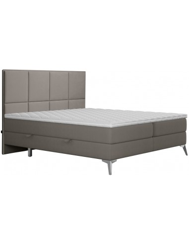 Cube kontinentalseng med opbevaring og sengegavl 140 x 200 cm med 7 komfortzoner - Krom/Mørk beige