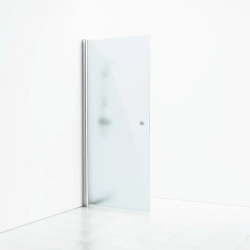 Svedbergs Skoga svingbar brusevæg 67 cm, frostet glas/blank Alu, m/knopgreb