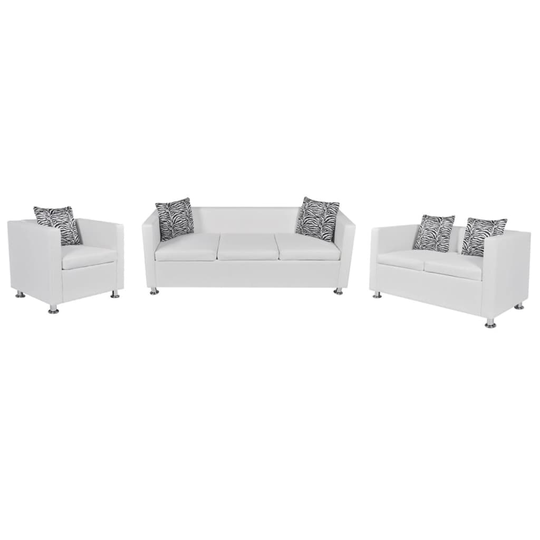 vidaXL sofasæt 3-pers. og 2-pers. sofa m. lænestol kunstlæder hvid