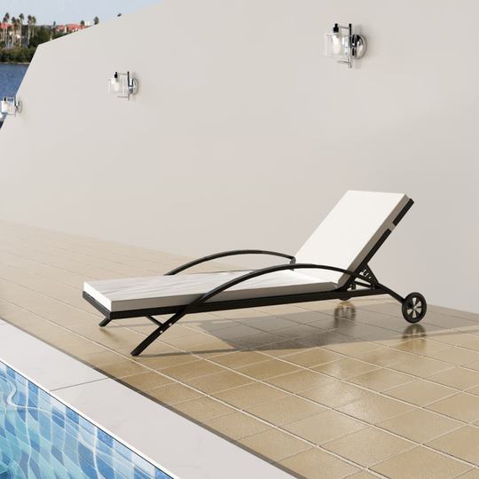 vidaXL liggestol med hynde & hjul polyrattan sort