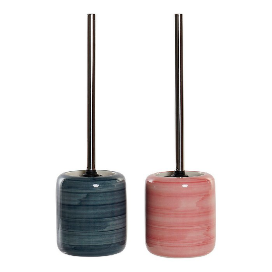 Toiletbørste DKD Home Decor Blå Pink Stål Stentøj (2 pcs) (11.5 x 11.5 x 39.5 cm)