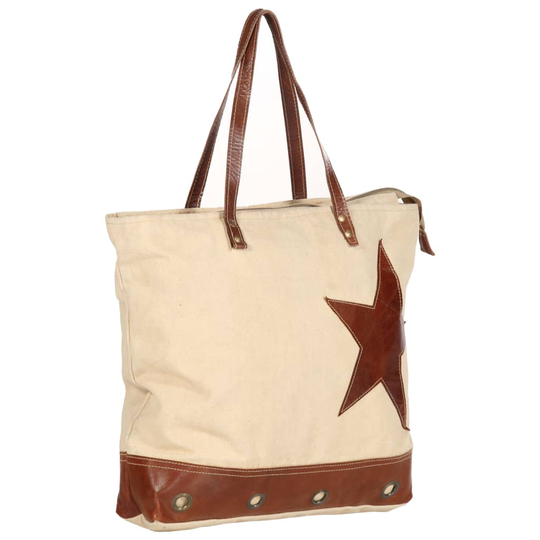 vidaXL shoppertaske 48 x 61 cm kanvas og ægte læder beige