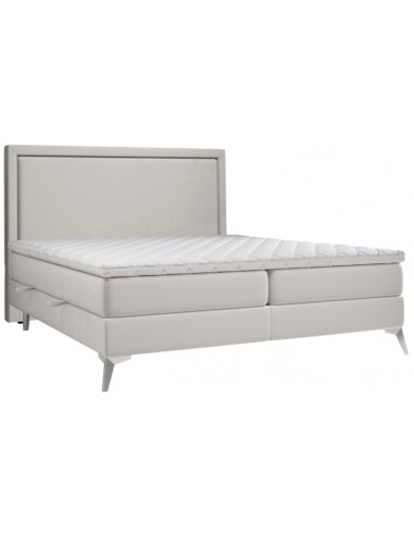 Joy kontinentalseng med opbevaring og sengegavl 200 x 200 cm med 7 komfortzoner - Krom/Lys beige