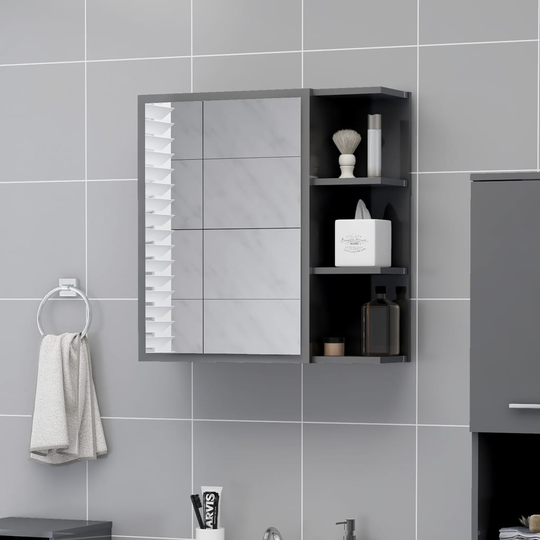 vidaXL badeværelsesskab m. spejl 62,5x20,5x64 cm spånplade grå højglans