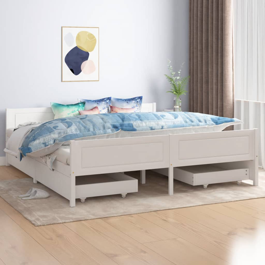 vidaXL sengeramme med 4 skuffer 180x200 cm massivt fyrretræ hvid