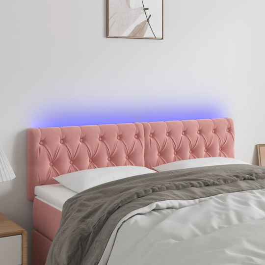 vidaXL sengegavl med LED-lys 144x7x78/88 cm velour lyserød