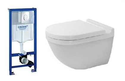 Komplet pakke m/GROHE cisterne, betjeningsplade, Duravit Starck 3 hængeskål m/wondergliss og soft close sæde