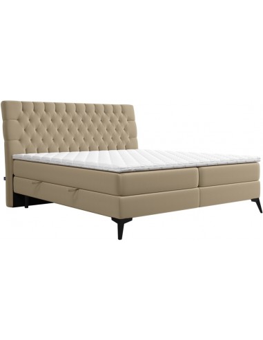 Madison kontinentalseng med opbevaring og sengegavl 160 x 200 cm med 7 komfortzoner - Sort/Guldbeige